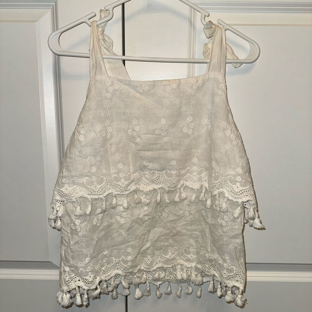 White Fringe Cropped Festival Tank Top